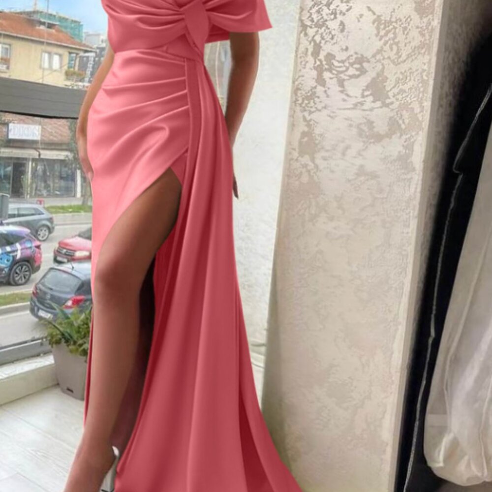 Sheath/Column Asymmetrical Silk Like Satin Bridesmaid Dresses With Ruffle